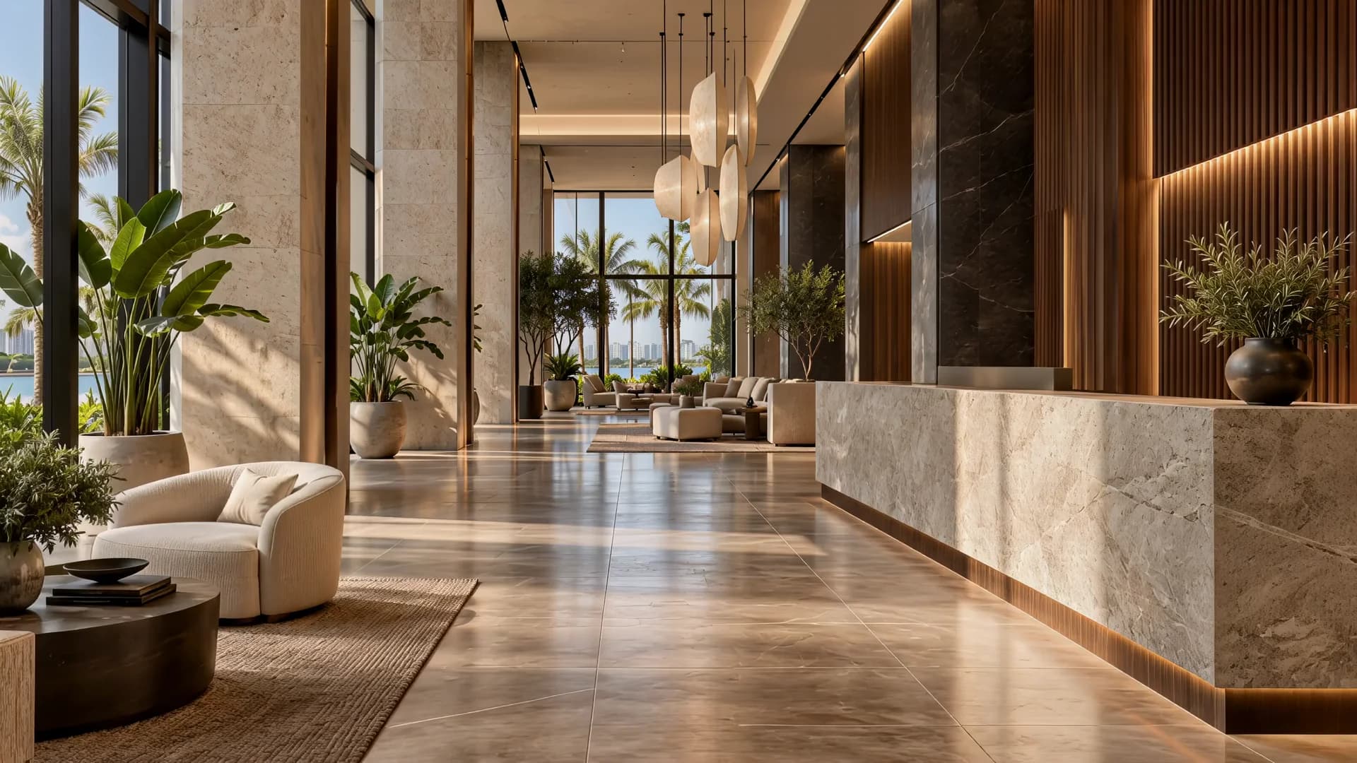 Commercial interior design inspiration with architectural wood and stone finishes